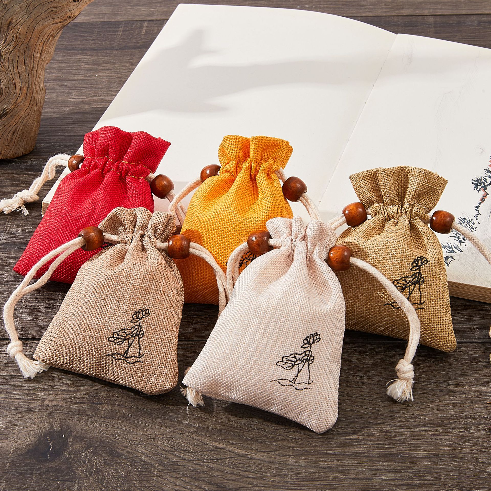 10pcs  Dragon Boat Festival Sachet Fabric Bag Empty Sachet Imitation Linen Sachet Chinese Herbal Medicine Bag Printed Lotus Mouth Custom Logo